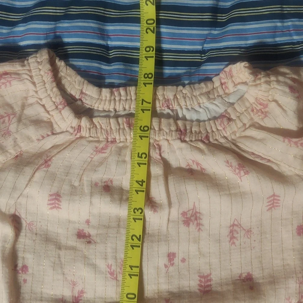 Cat & Jack Girls Blush Pink Peasant Top – Floral Gold Shimmer – Size 7-8